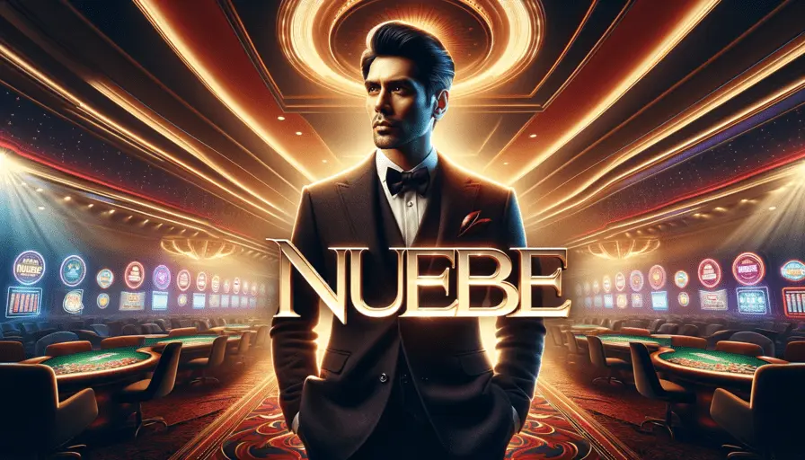 Welcome banner on Nuebe Casino's homepage, featuring the latest gambling highlights and brand logo, set against an inviting backdrop.