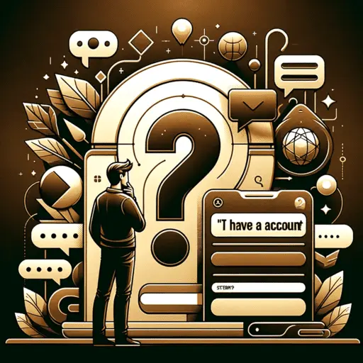 Graphic for 'Situation 2: I Don't Have an Account' depicting a person contemplating account creation with dark gold accents.