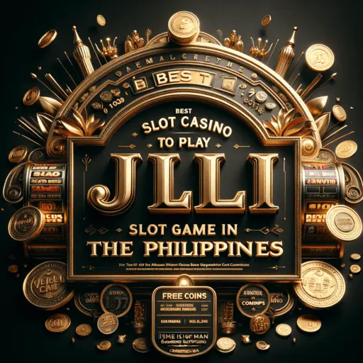 Captivating image showcasing 'Best Slot Casino to Play JILI Slot Games in the Philippines' in dark gold text, with symbols of Nuebe Gaming, promotional icons, and a hint of the Philippines.
